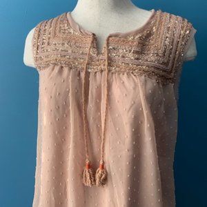 Anthropologie Common Thread Sequin Tunic Top Blush